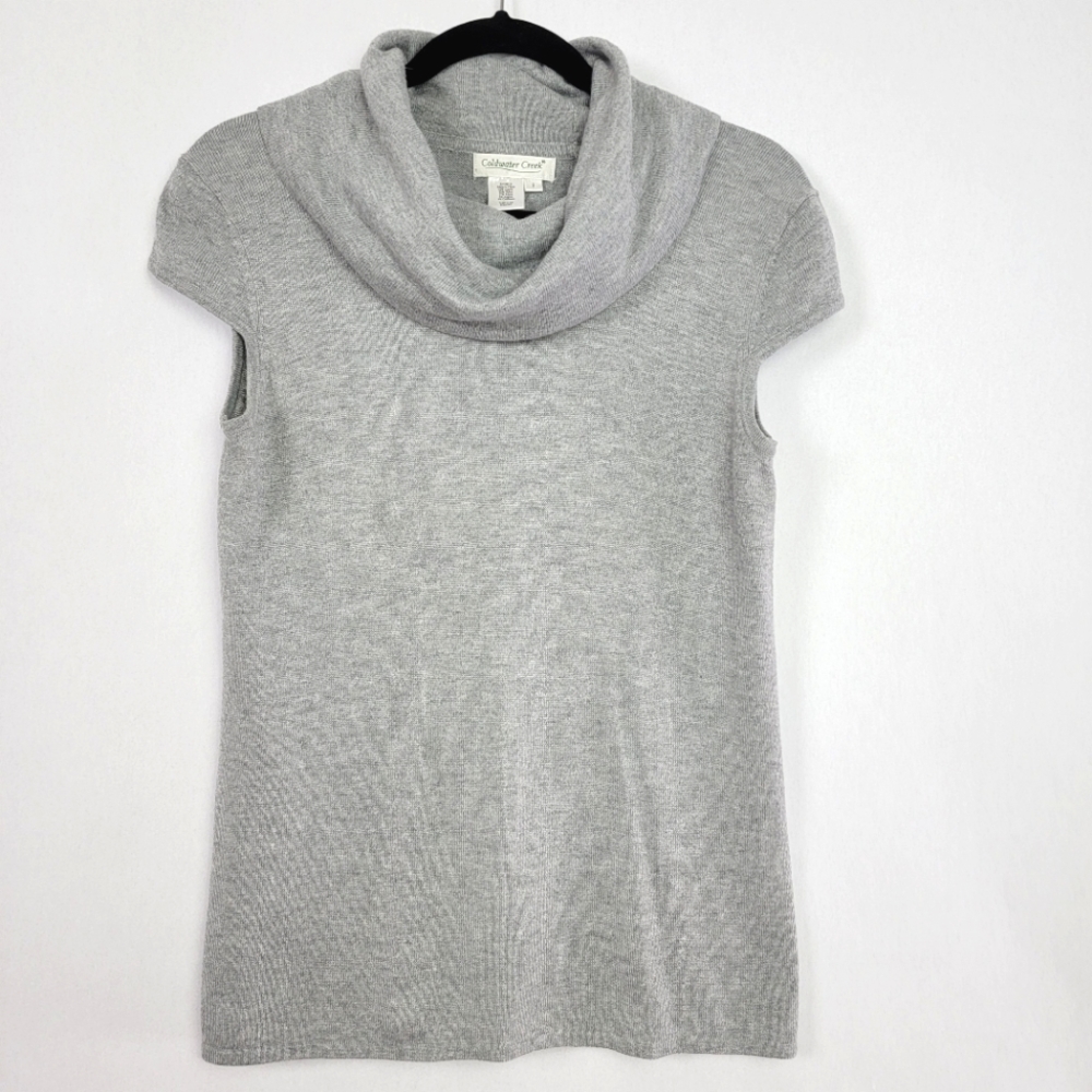 Coldwater Creek Size Small Short Sleeve Sweater Cap Sleeve Cowl Neck Gray EUC